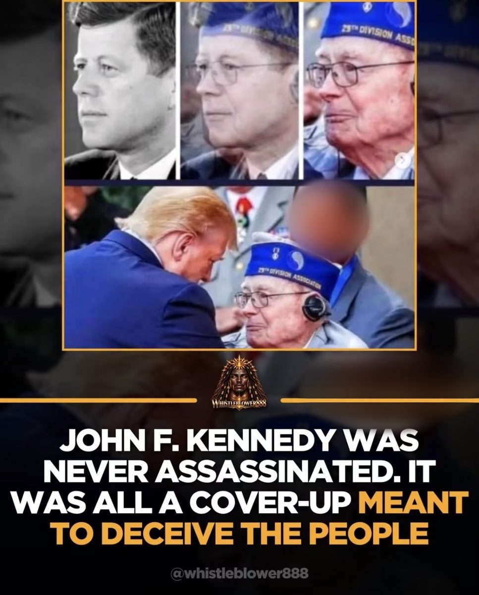 Screenshot of the viral post we checked, claiming: John F. Kennedy was never assassinated. It was all a cover-up meant to deceive the people." The post pairs a JFK portrait with a photo of Donald Trump greeting an elderly veteran.