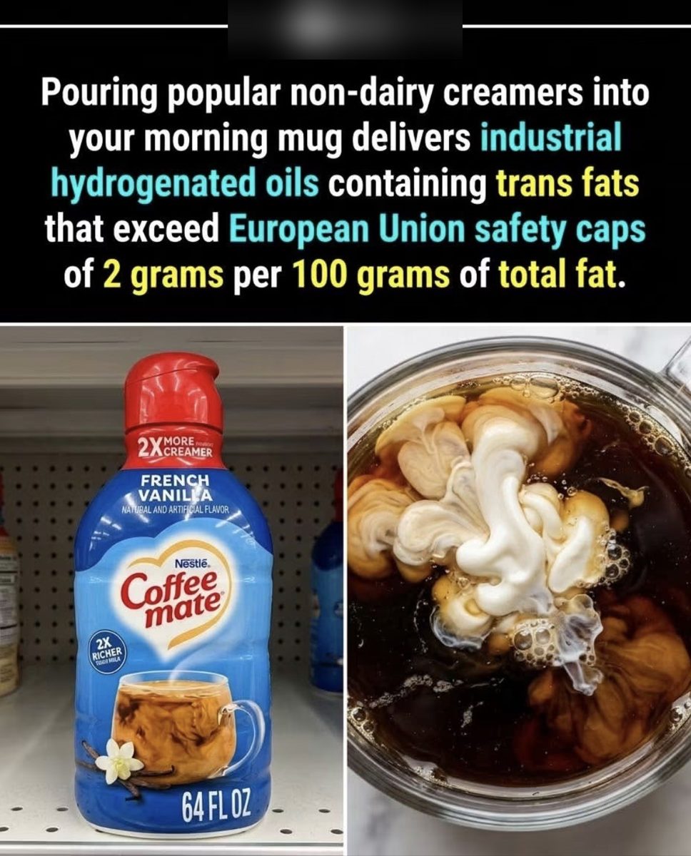 Screenshot of the viral post we checked, claiming: Does non-dairy creamer still put trans fat above Europe's legal limit into your coffee?