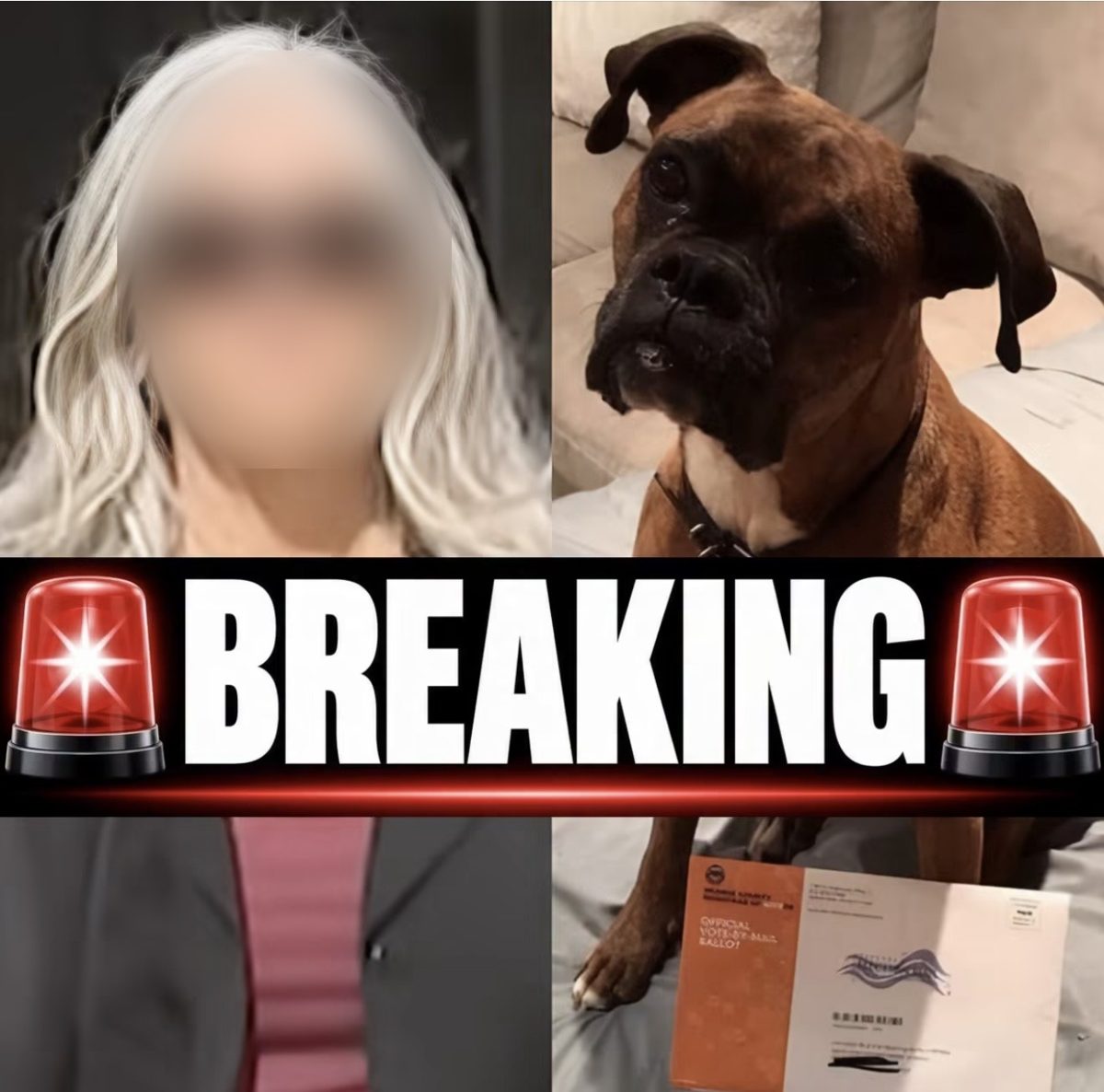 Screenshot of the viral post we checked, claiming: A dog successfully voted in a California election.