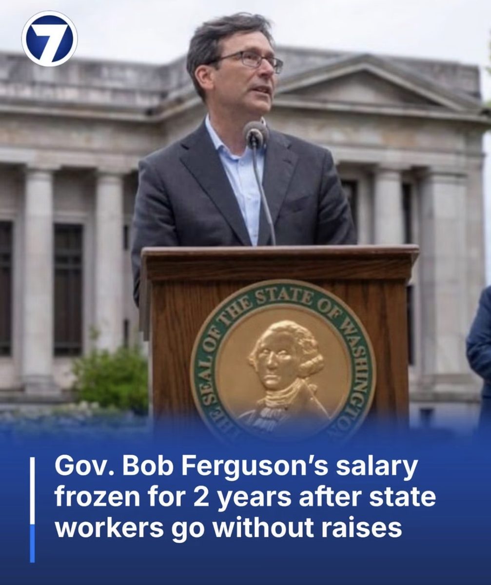 Screenshot of the viral post we checked, claiming: Gov. Bob Ferguson's salary frozen for 2 years after state workers go without raises." (KOMO News)