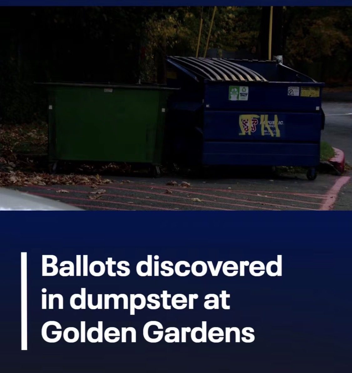 Screenshot of the viral post we checked, claiming: Ballots discovered in dumpster at Golden Gardens.