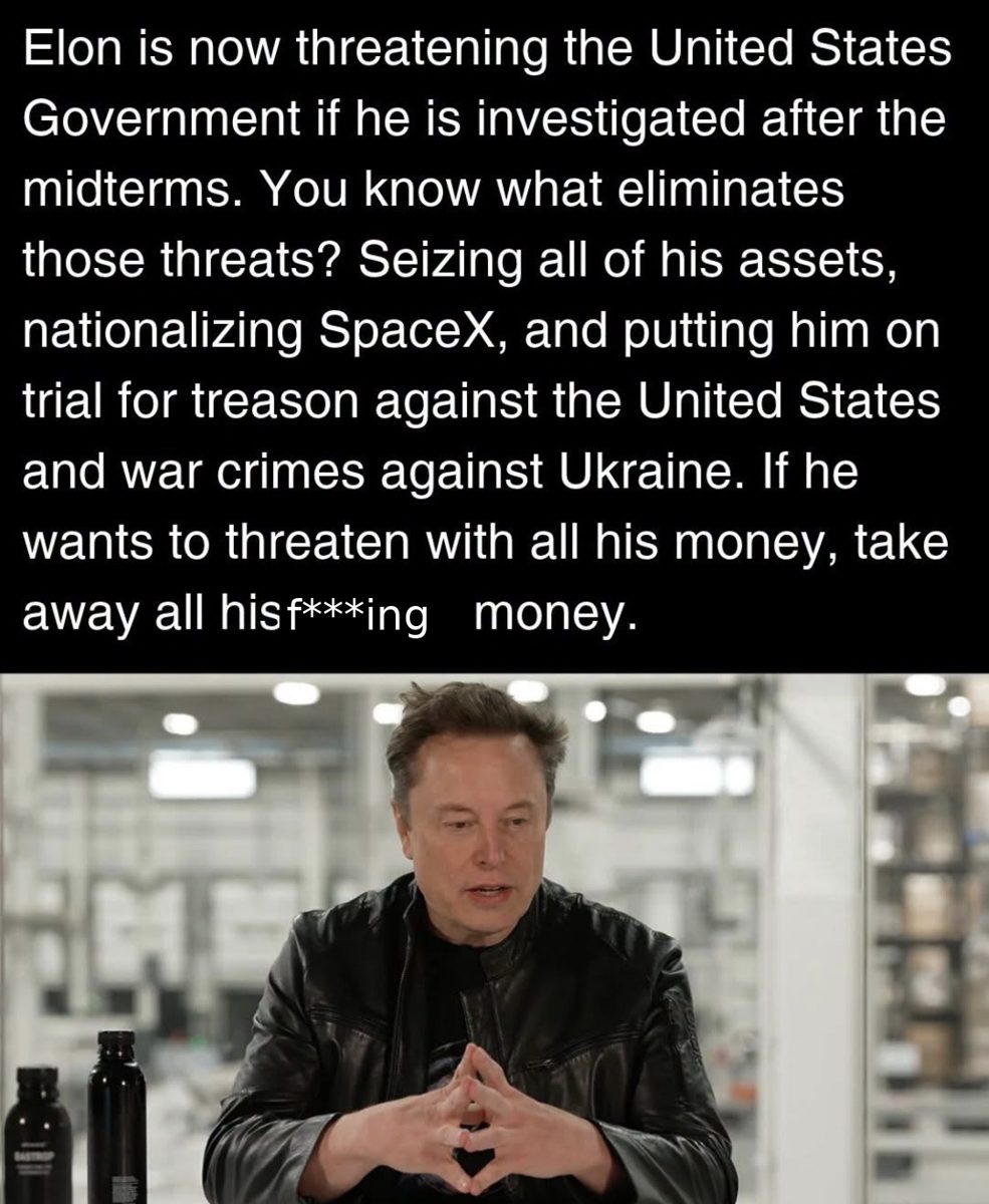 Screenshot of the viral post we checked, claiming: Elon is now threatening the U.S. government if he's investigated after the midterms...
