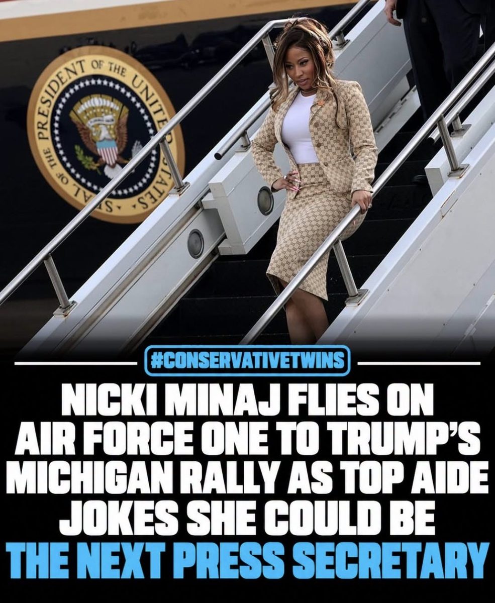 Screenshot of the viral post we checked, claiming: Nicki Minaj flew on Air Force One to Trump's Michigan rally as a top aide joked she could be the next press secretary.